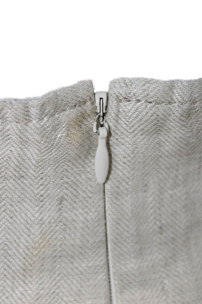 Tibi Women Cropped Linen Herringbone Pants Beige Zip Inseam 25 Size 2