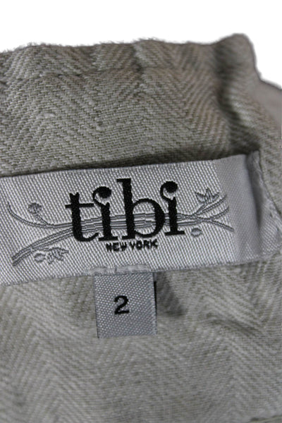 Tibi Women Cropped Linen Herringbone Pants Beige Zip Inseam 25 Size 2