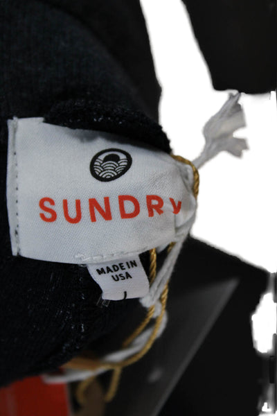 Sundry Women Blue Solid Drawstring Cotton Sweatpants Size L
