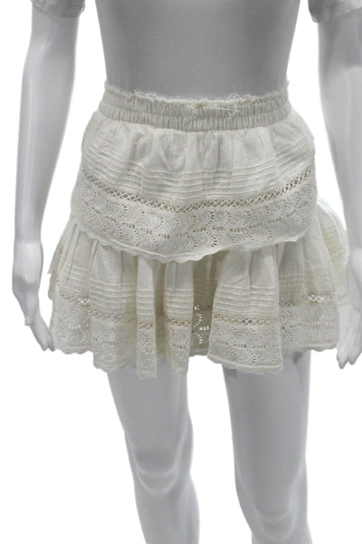 Love Shack Fancy Women Peasant Skirt White Cotton Short Size XS