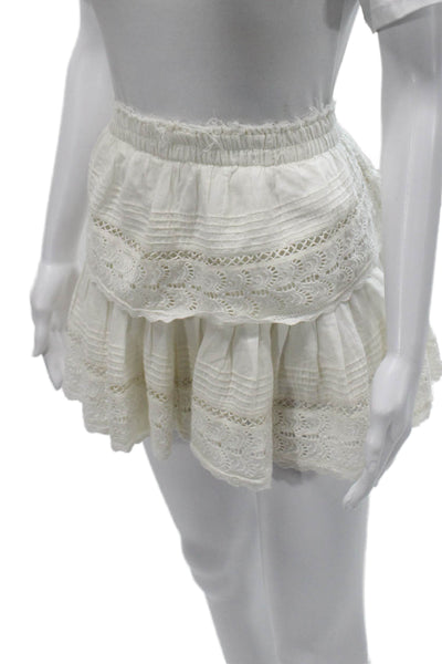 Love Shack Fancy Women Peasant Skirt White Cotton Short Size XS
