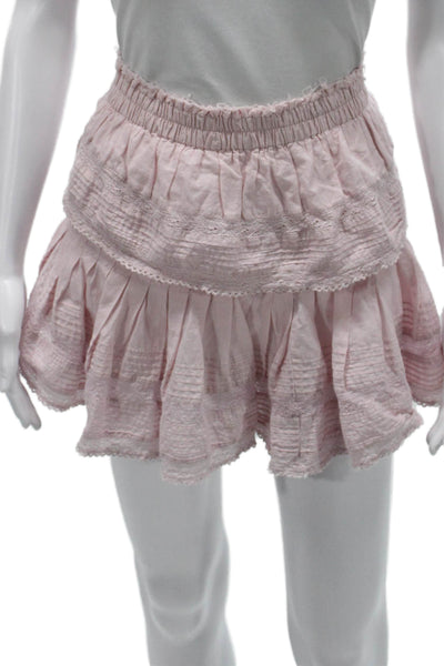 Love Shack Fancy Womens Peasant Pink Cotton Skirt Short Size S