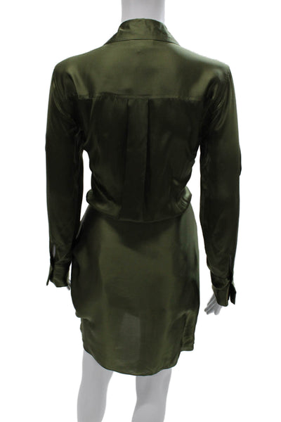 L Agence Women Shirt Dress Silk Green Long Sleeve Collared Button Size 6