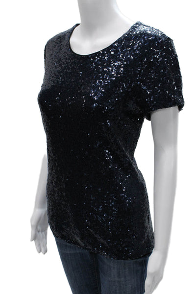 Bailey 44 Women Basic Blue Scoop Neck Short Sleeve T Shirt Nylon Zip Size L