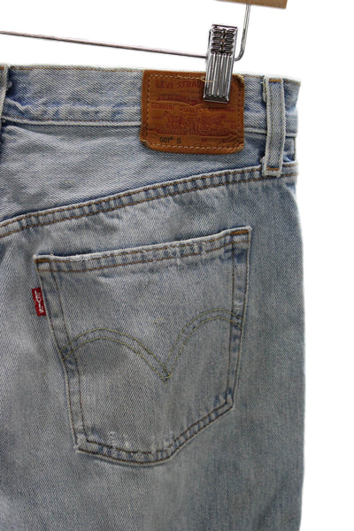 Levis Unisex Adults Straight Jeans Blue Cotton Mid Rise Button Size S