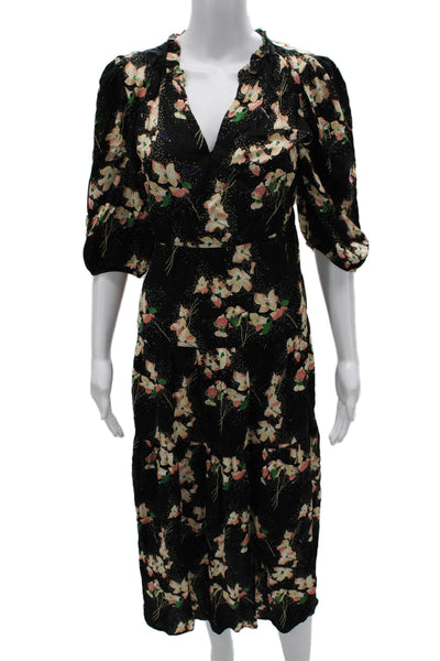 Ba&Sh Womens Fit & Flare Black Viscose V-Neck Half Sleeve Long Dress Size M