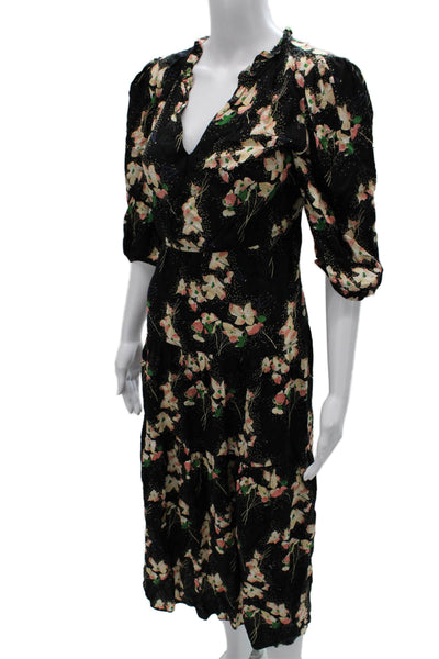 Ba&Sh Womens Fit & Flare Black Viscose V-Neck Half Sleeve Long Dress Size M