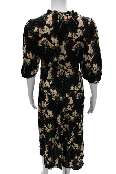 Ba&Sh Womens Fit & Flare Black Viscose V-Neck Half Sleeve Long Dress Size M