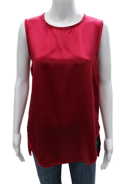Vince Women Silk Red Sleeveless Tunic Round Neck Pullover Size S
