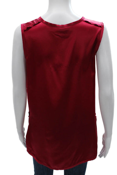 Vince Women Silk Red Sleeveless Tunic Round Neck Pullover Size S