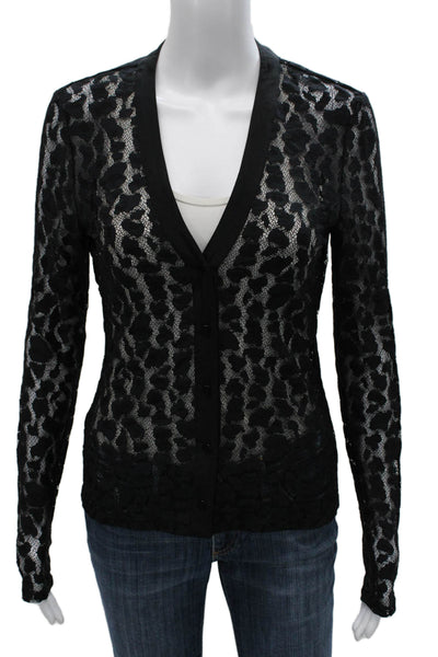 L'Agence Womens Black Animal Print V-Neck Cardigan Long Sleeve Nylon Size XS