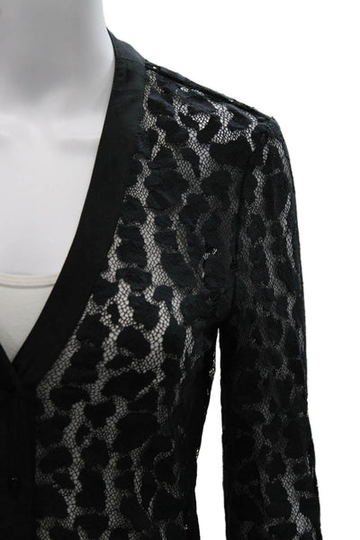 L'Agence Womens Black Animal Print V-Neck Cardigan Long Sleeve Nylon Size XS