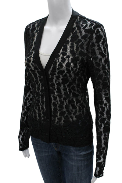 L'Agence Womens Black Animal Print V-Neck Cardigan Long Sleeve Nylon Size XS