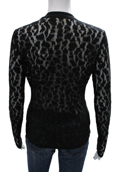 L'Agence Womens Black Animal Print V-Neck Cardigan Long Sleeve Nylon Size XS