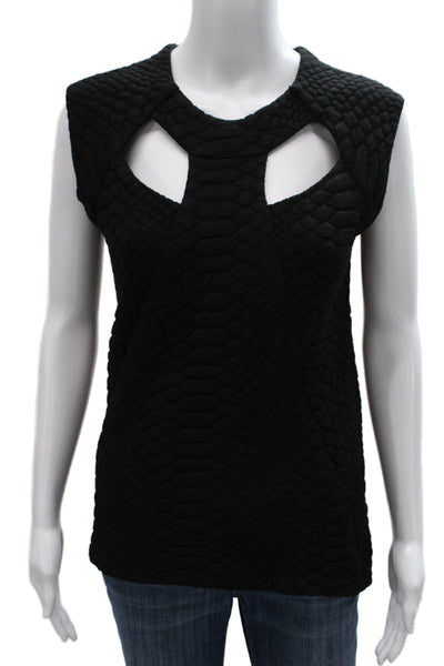 Alexis Womens Basic Blouse Black Acrylic Sleeveless Round Neck Zip Size S