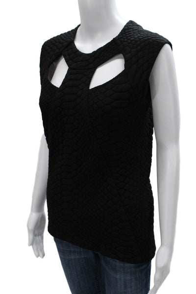 Alexis Womens Basic Blouse Black Acrylic Sleeveless Round Neck Zip Size S