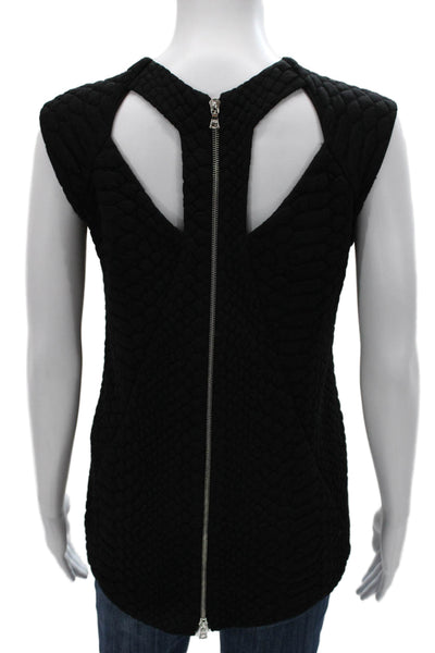 Alexis Womens Basic Blouse Black Acrylic Sleeveless Round Neck Zip Size S