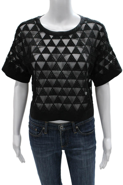 Elizabeth and James Women Cropped Blouse Black Polyester Geometric Size XS