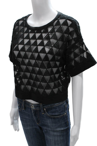 Elizabeth and James Women Cropped Blouse Black Polyester Geometric Size XS