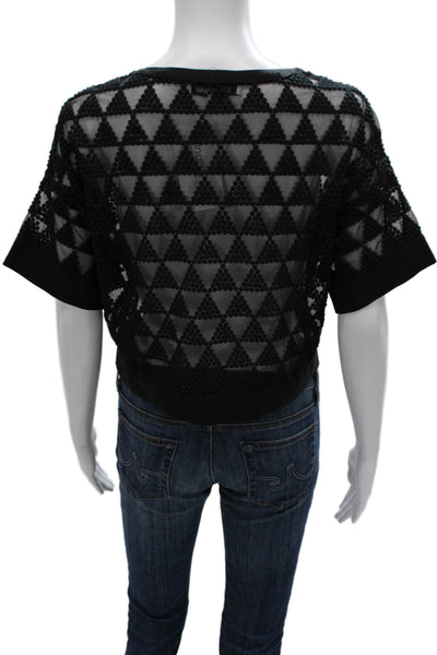Elizabeth and James Women Cropped Blouse Black Polyester Geometric Size XS
