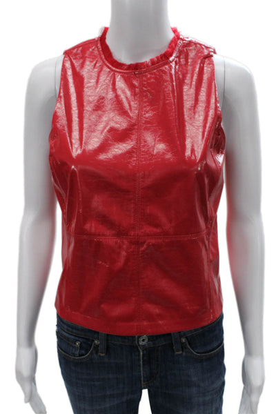 Melissa Nepton Womens Basic Sleeveless Tank Red Polyurethane Round Neck Size XS