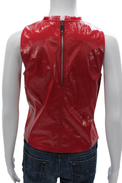 Melissa Nepton Womens Basic Sleeveless Tank Red Polyurethane Round Neck Size XS