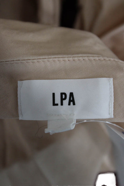 LPA Womens Cropped Blouse Beige Cotton One Shoulder Long Sleeve Buckle Size S