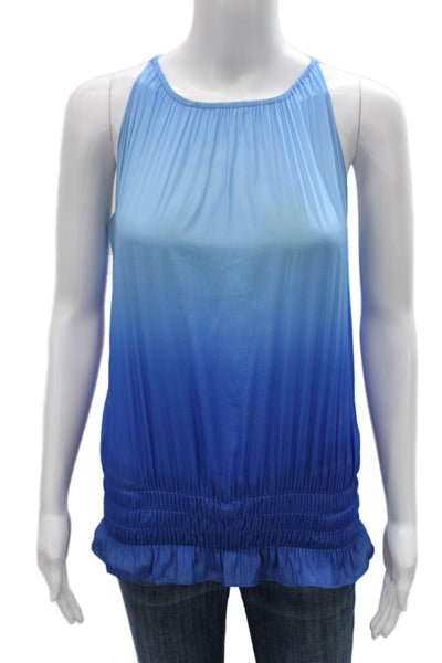 Ramy Brook Women Halter Ombre Blue Sleeveless Button Polyester Tank Size S
