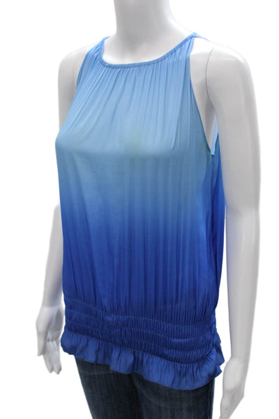 Ramy Brook Women Halter Ombre Blue Sleeveless Button Polyester Tank Size S