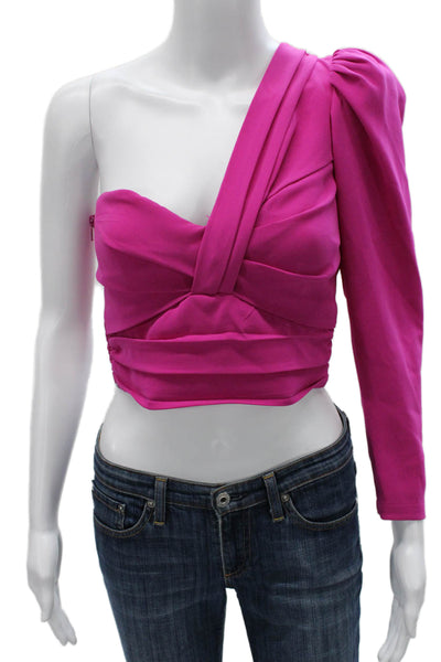 A.L.C. Women Cropped One Shoulder Blouse Pink Long Sleeve Zip Triacetate Size 2