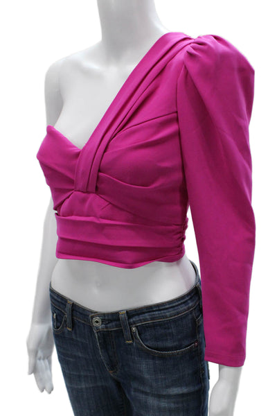 A.L.C. Women Cropped One Shoulder Blouse Pink Long Sleeve Zip Triacetate Size 2
