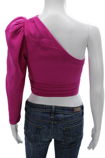 A.L.C. Women Cropped One Shoulder Blouse Pink Long Sleeve Zip Triacetate Size 2