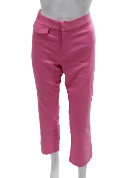 Zara Women Cropped Pants Pink Cotton Zip Solid Size M