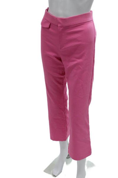 Zara Women Cropped Pants Pink Cotton Zip Solid Size M