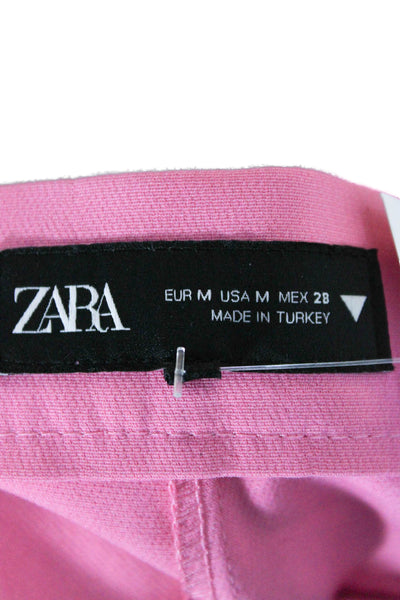 Zara Women Cropped Pants Pink Cotton Zip Solid Size M