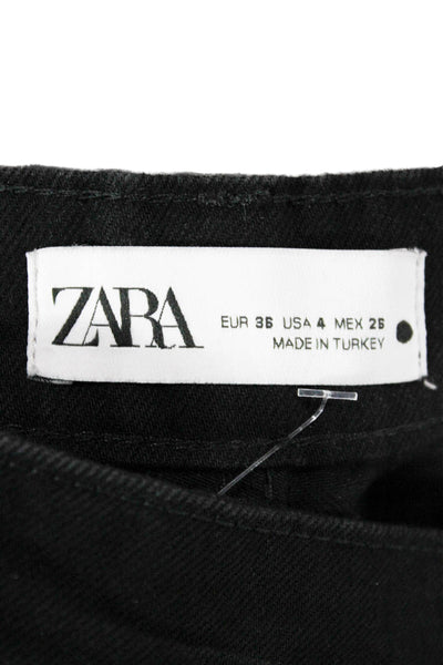 Zara Womens Straight Jeans Black High Rise Cotton Zip Size 4