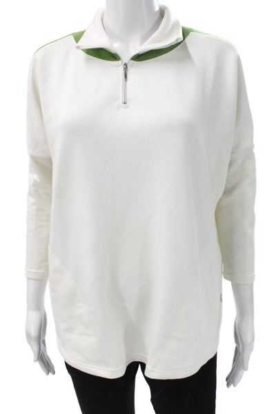 Tuckernuck Women Pullover Sweatshirt White Collared Zip 3/4 Sleeve Size XS