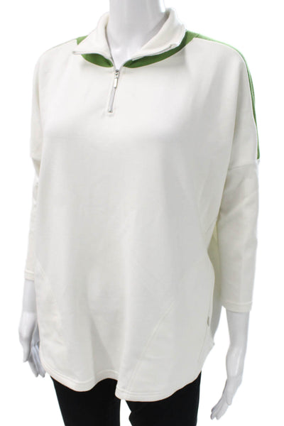 Tuckernuck Women Pullover Sweatshirt White Collared Zip 3/4 Sleeve Size XS