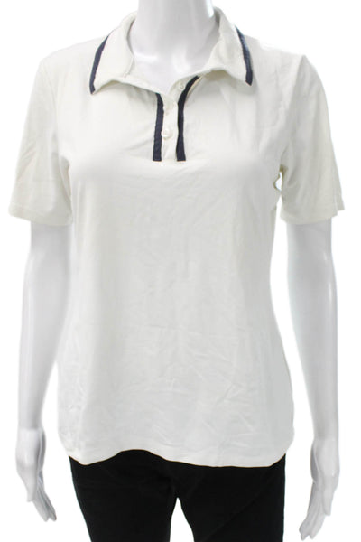 Lija Women White Collared Short Sleeve Nylon Basic Polo Size M