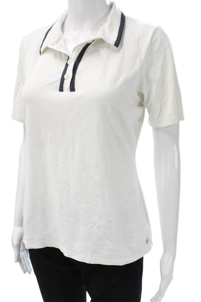 Lija Women White Collared Short Sleeve Nylon Basic Polo Size M