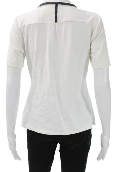 Lija Women White Collared Short Sleeve Nylon Basic Polo Size M