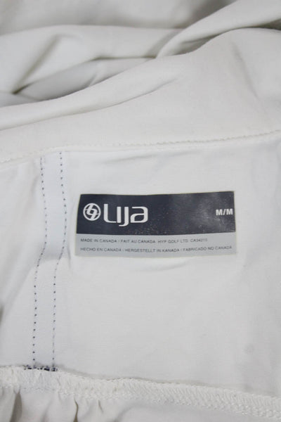 Lija Women White Collared Short Sleeve Nylon Basic Polo Size M