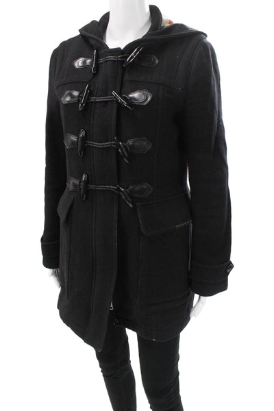 Burberry Brit Women Black Wool Overcoat Toggle Closure Long Sleeve Size 10
