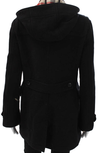 Burberry Brit Women Black Wool Overcoat Toggle Closure Long Sleeve Size 10