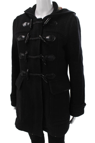 Burberry Brit Women Black Wool Overcoat Toggle Closure Long Sleeve Size 10