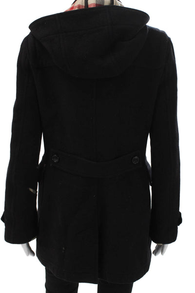 Burberry Brit Women Black Wool Overcoat Toggle Closure Long Sleeve Size 10