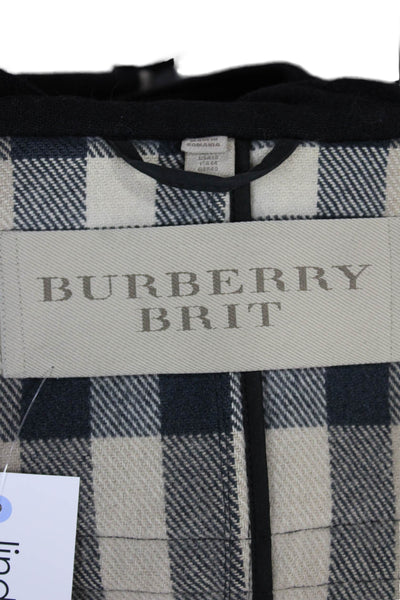 Burberry Brit Women Black Wool Overcoat Toggle Closure Long Sleeve Size 10