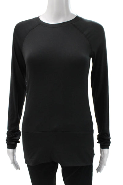 Varley Womens Basic Black Long Sleeve Crew Neck T-Shirt Polyester Size XS