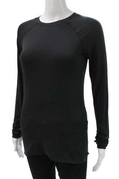 Varley Womens Basic Black Long Sleeve Crew Neck T-Shirt Polyester Size XS