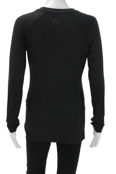 Varley Womens Basic Black Long Sleeve Crew Neck T-Shirt Polyester Size XS